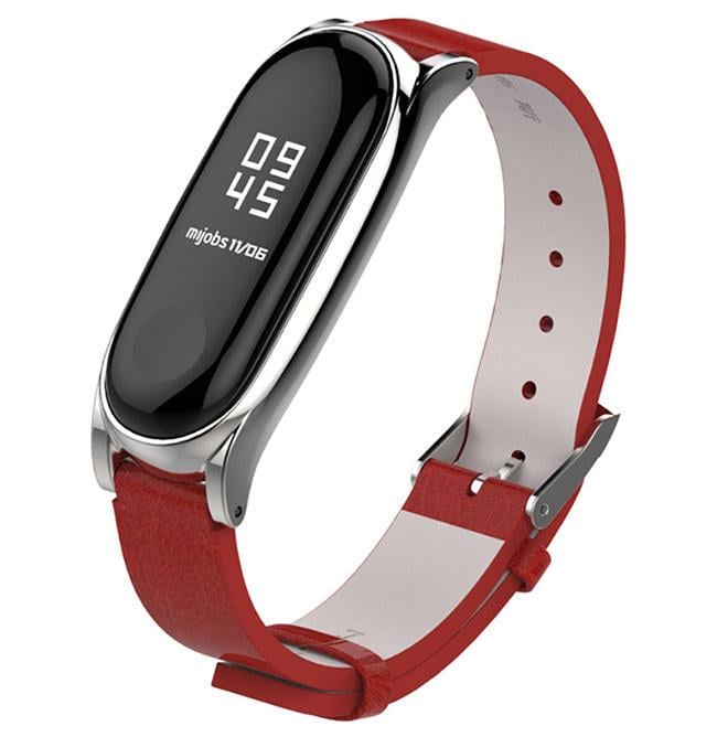 Шкіряний ремінець Primo для фітнес-браслету Xiaomi Mi Band 3 Silver/Red (785231449) - фото 2