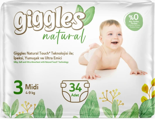 Подгузники детские Giggles Natural 3 Midi 4-9 кг 34 шт.