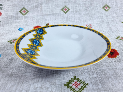 Набор тарелок суповых SNT Вышиванка ромб 10 см 3 шт. Желто-голубой (30003-006)