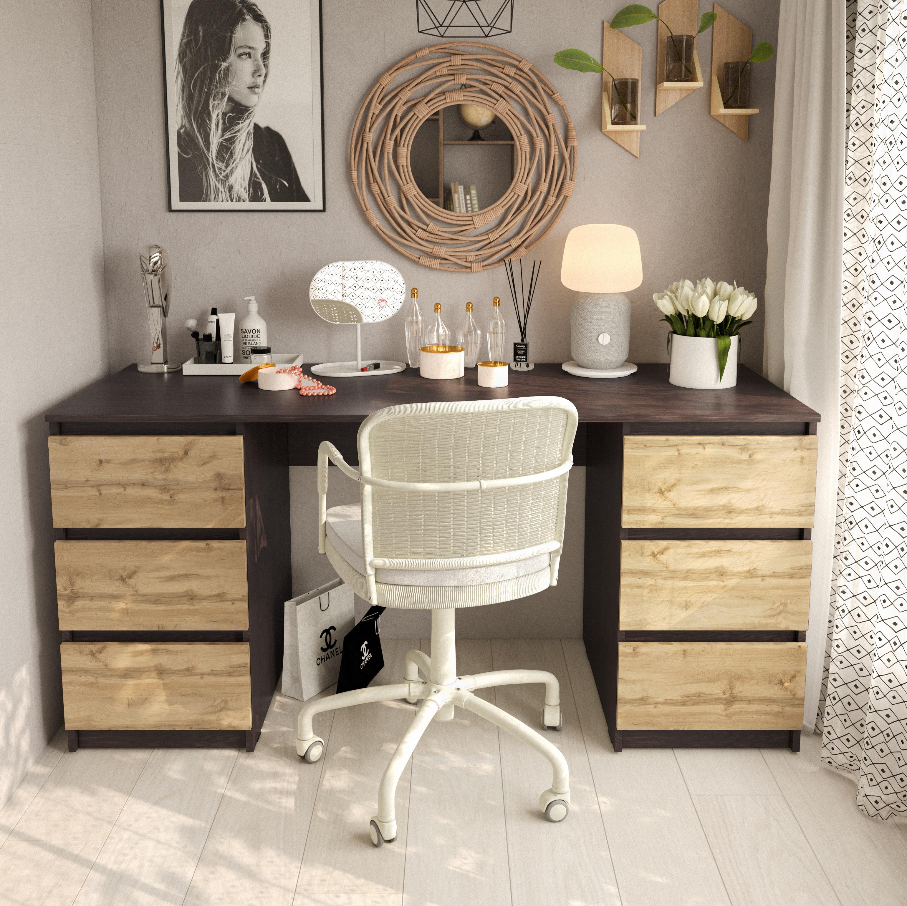 Письменный стол с двумя тумбами без ручек 1580х758х600 мм Венге темный/Дуб аппалачи (mt-228-vg-ap)