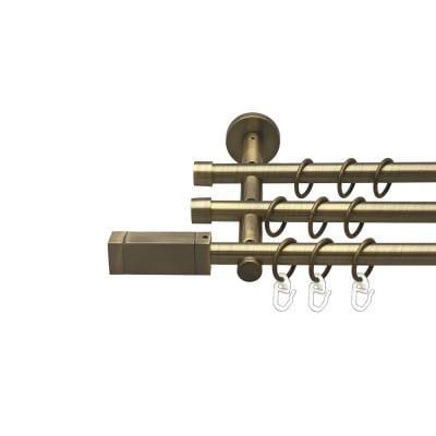 Карниз трубчатый Orvit Квадро трехрядный 16/16/16 мм цилиндр 240 см Антик (009-1925)