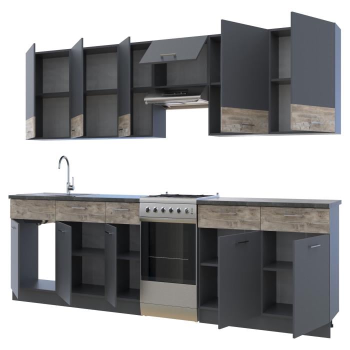 Кухня модульная Лея DRS-011375 340х60х250 см Графит/Дуб клондайк (81000011) - фото 3 Кухня модульная Лея DRS-011375 340х60х250 см Графит/Дуб клондайк (81000011) - фото 3