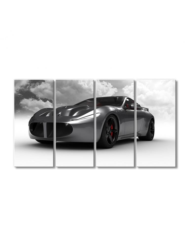 Картина модульная Серебряный автомобиль 4 модуля 60x90 см