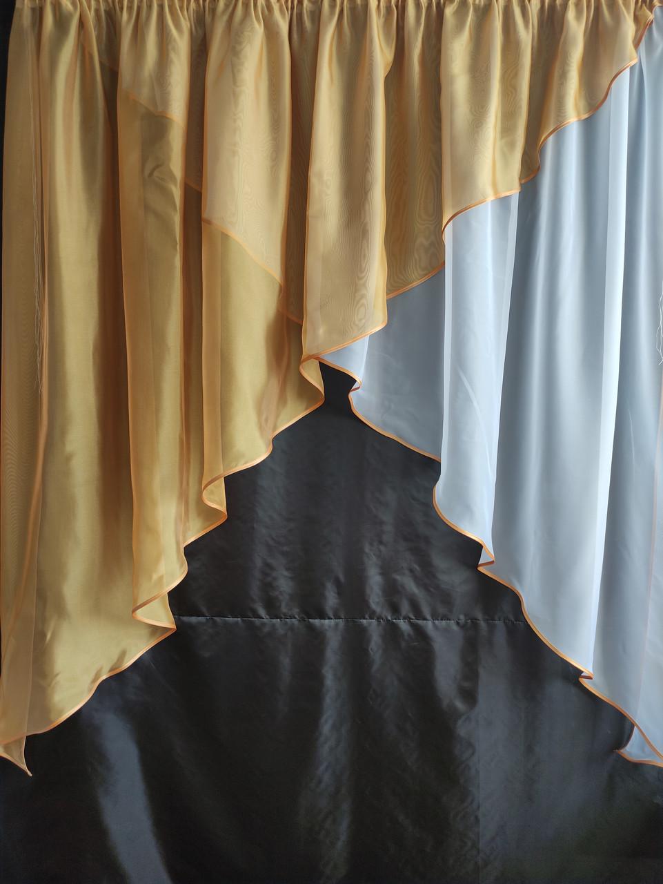 Занавеска шифоновая 300х170 см Белый с бежевым (уш-01б) - фото 1