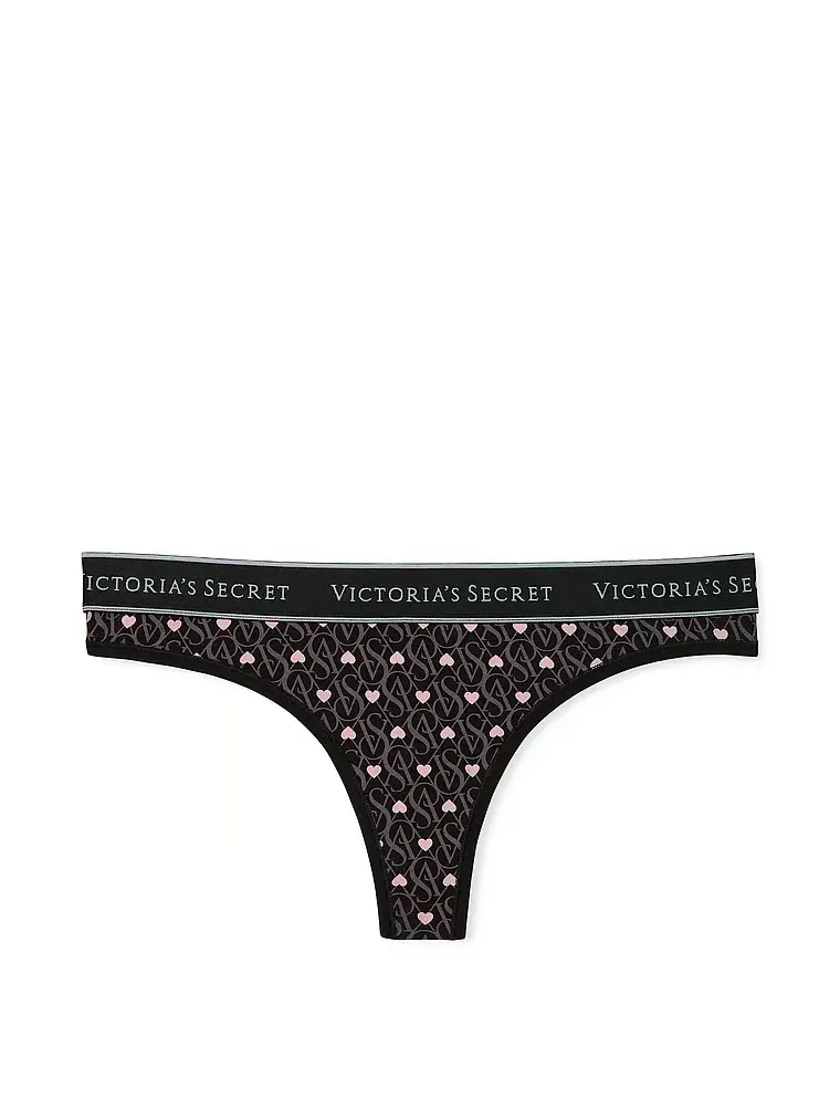 Труси Victoria's Secret Logo Cotton Thong Panty Black Logo Hearts M Чорний (28768719)