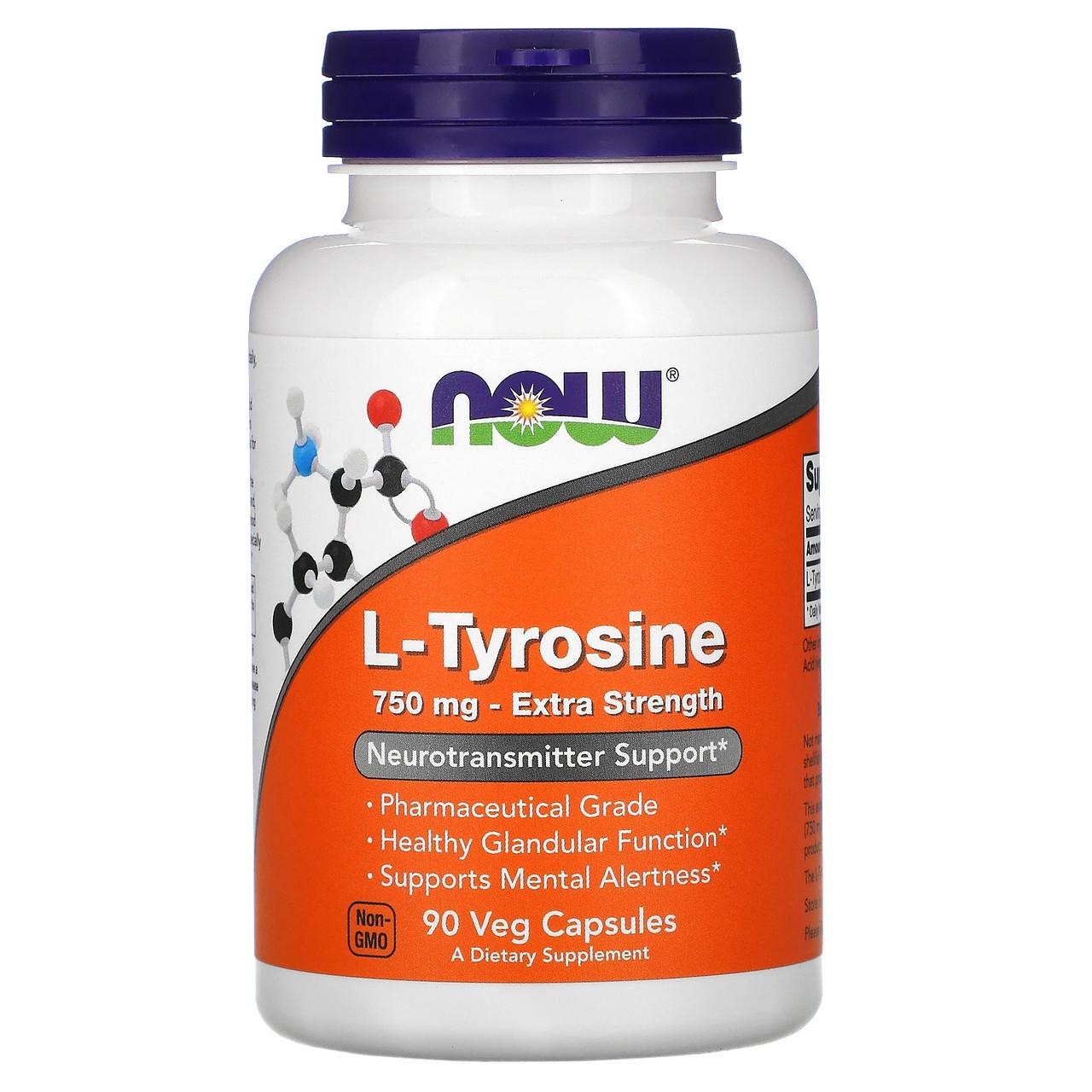 Аминоксилота L-Тирозин Now Foods L-Tyrosine 750 мг 90 растительных капс.