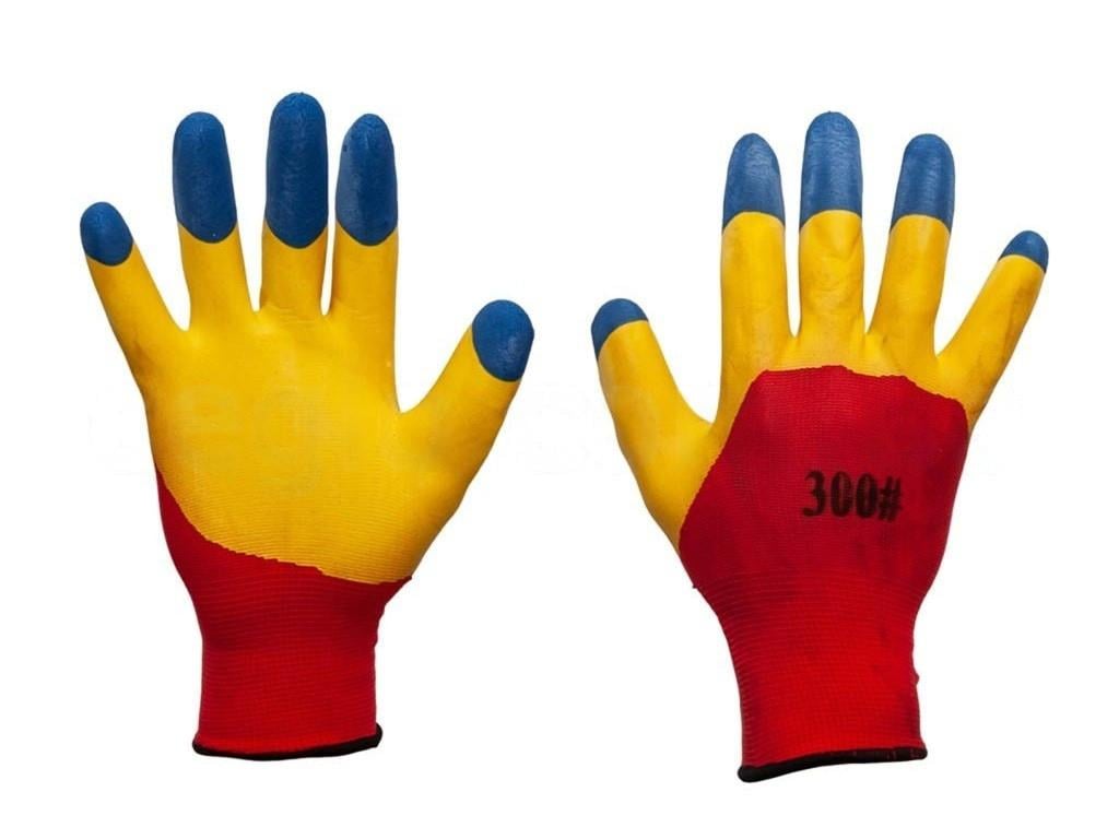 Перчатки пена полный облив S-701 12 пар./уп. Желто-синий