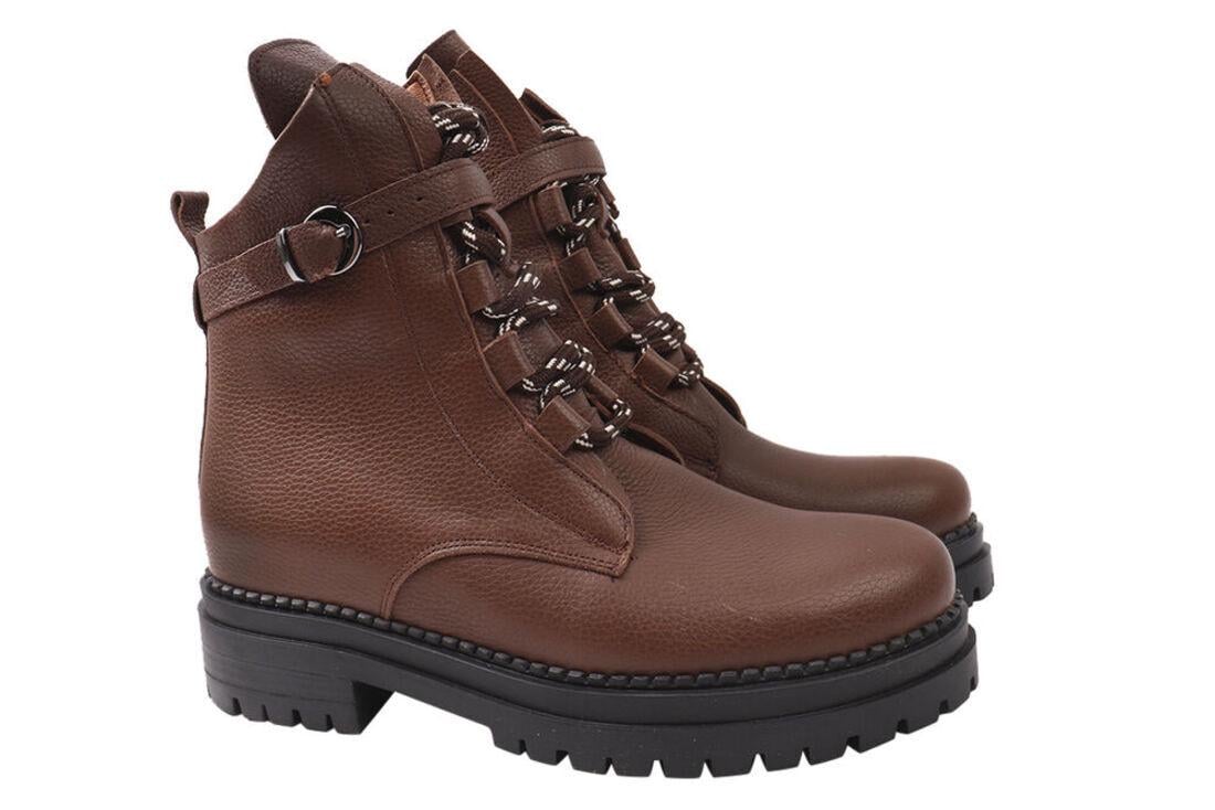 Ботинки женские Aquamarin из кожи на платформе высокие на шнуровке р. 38 Коричневый (1871-20DHC)