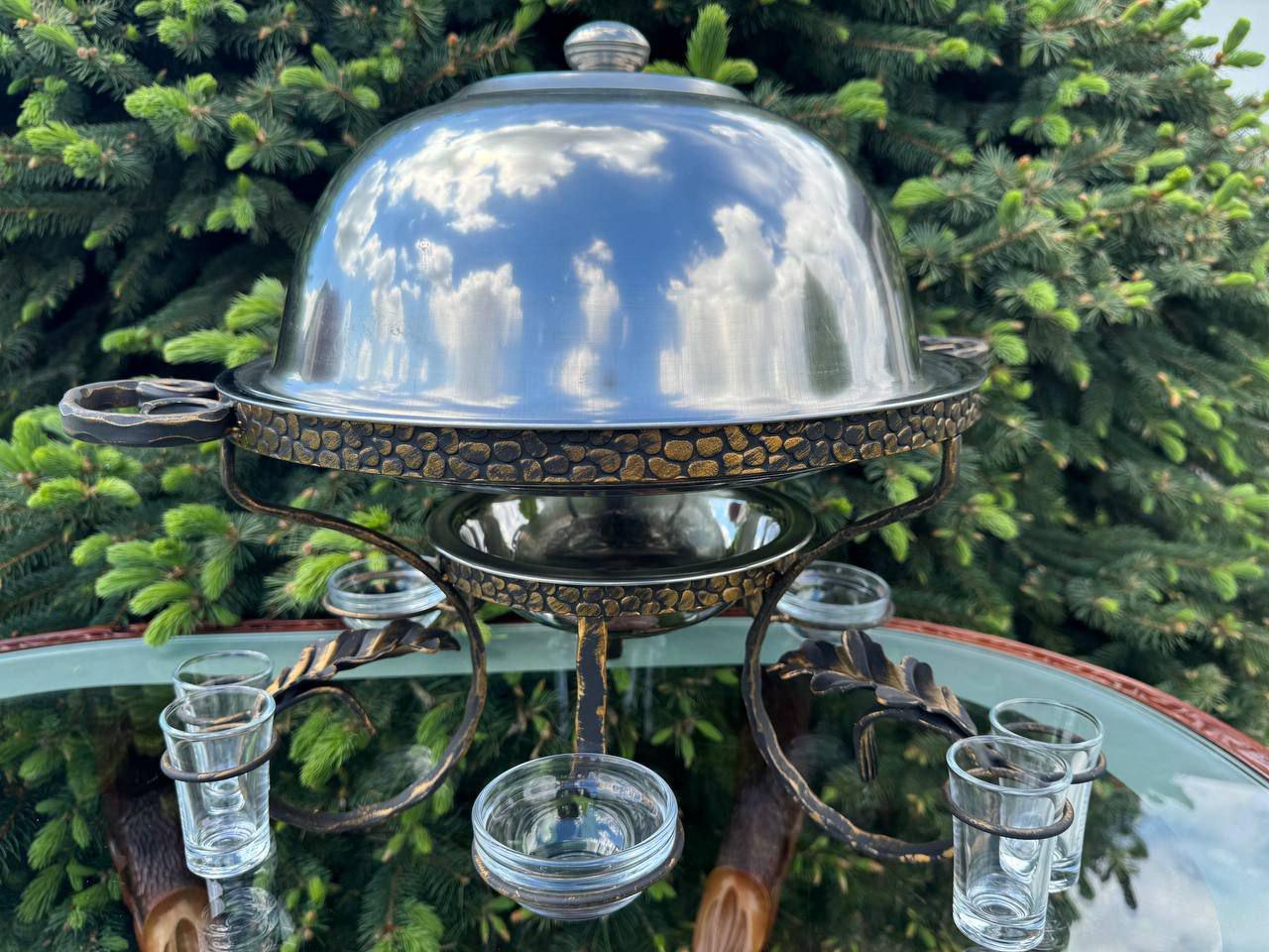 Садж для шашлику Камінь із соусницями та скляними чарками 36 см