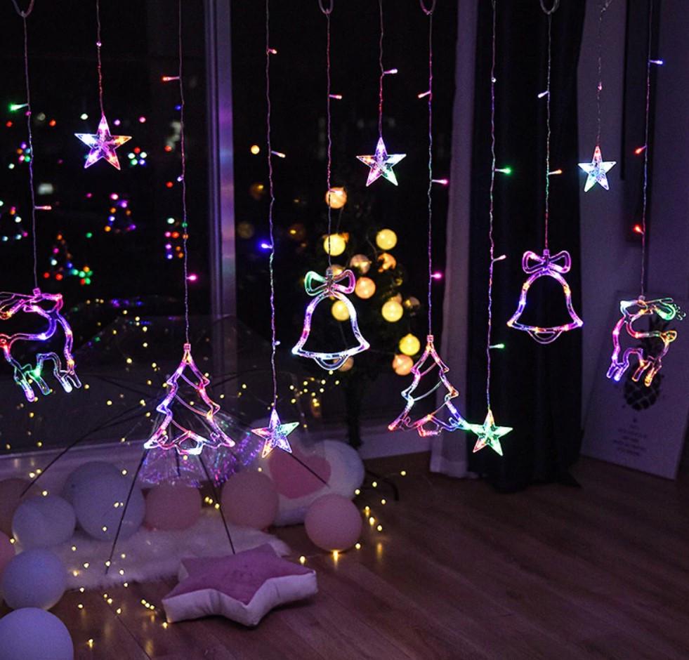 Гирлянда-штора светодиодная Xmas Колокольчик Елка Олень 2,5 м и 138 Led 220 В Разноцветный (f8847665)