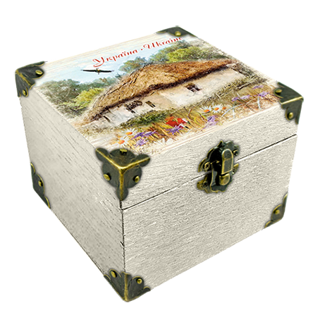 Шкатулка эко декоративная Украина Дом с вишневым цветом 10х10 см Белый (укш04б10х10)