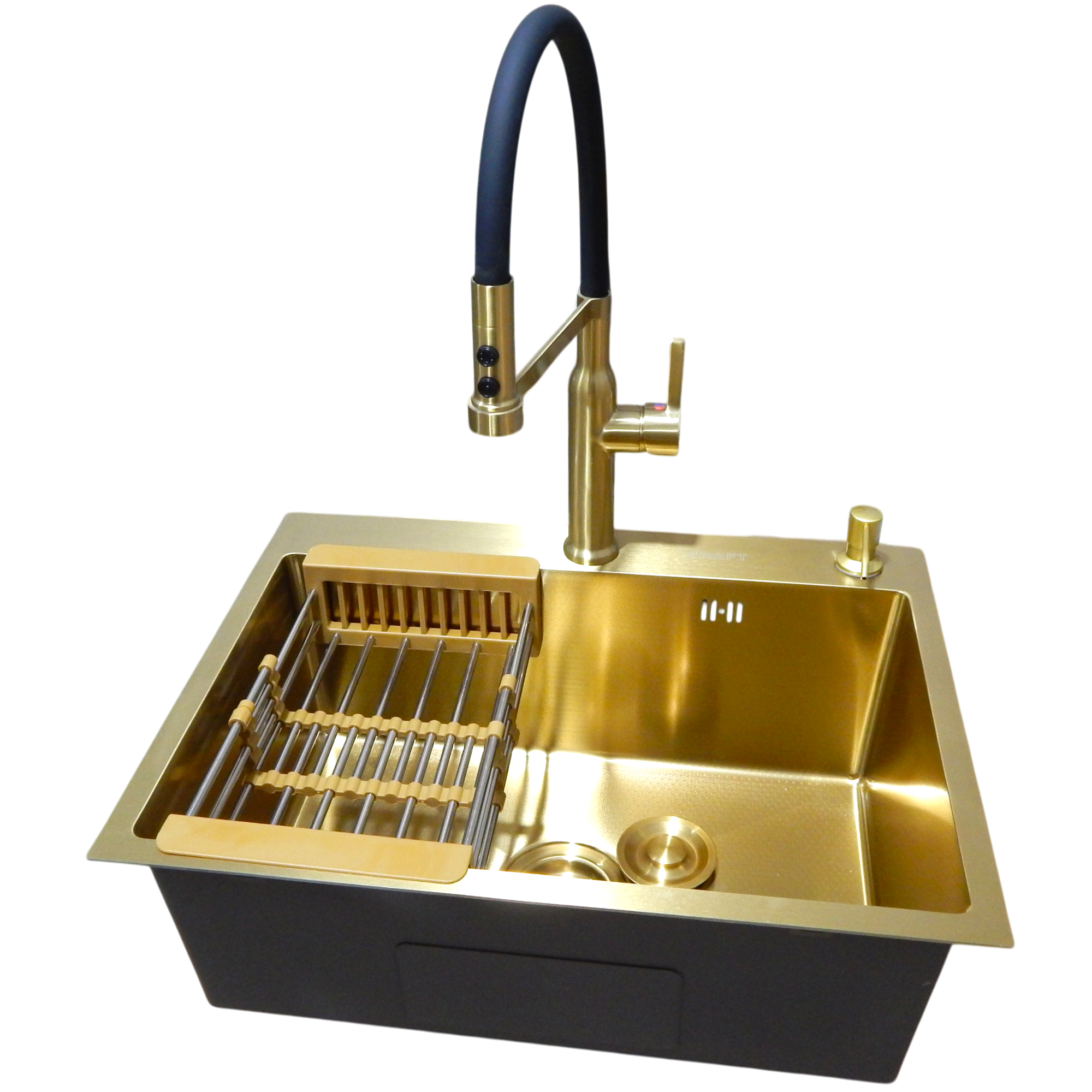 Комплект кухонной мойки Kraft NANO GOLD PVD HS60х45 3/1 мм декор (43451)