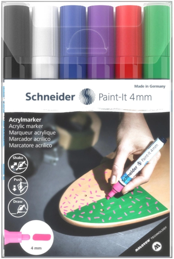 Маркер акриловый для декоративных и художественных работ Schneider Paint-it Wallet Set1 6 цветов 4 мм