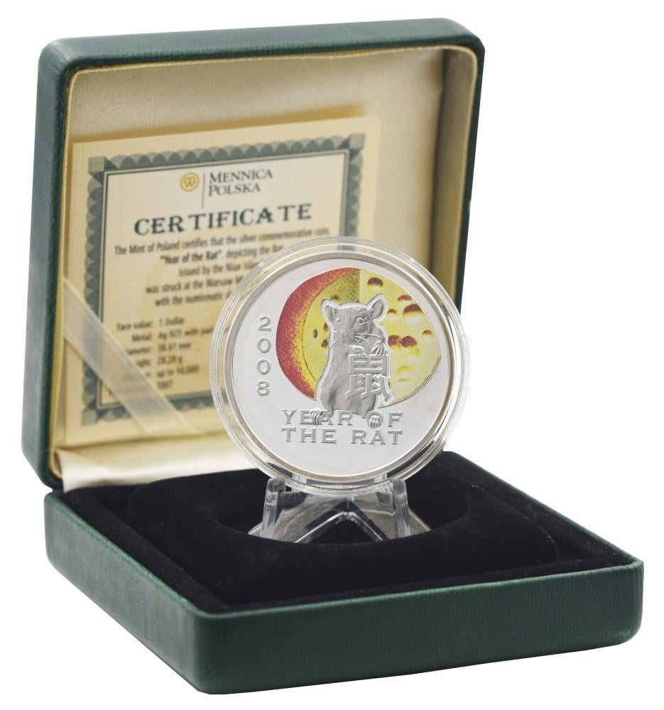 Коллекционная монета Ниуэ 1 доллар 2008 серебро Proof Восточный календарь-Год крысы/мыши 28,28 г (М20992)