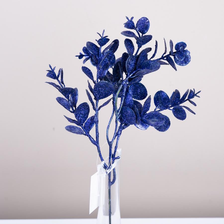 Ветвь новогодняя эвкалипт в блестках Синий (2269-6)