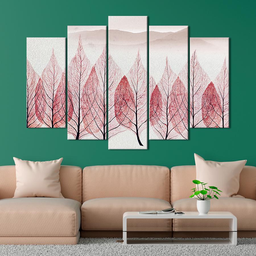 Картина на полотні Червоне напівпрозоре листя на тлі гір 137x85 см (V581-5_L)