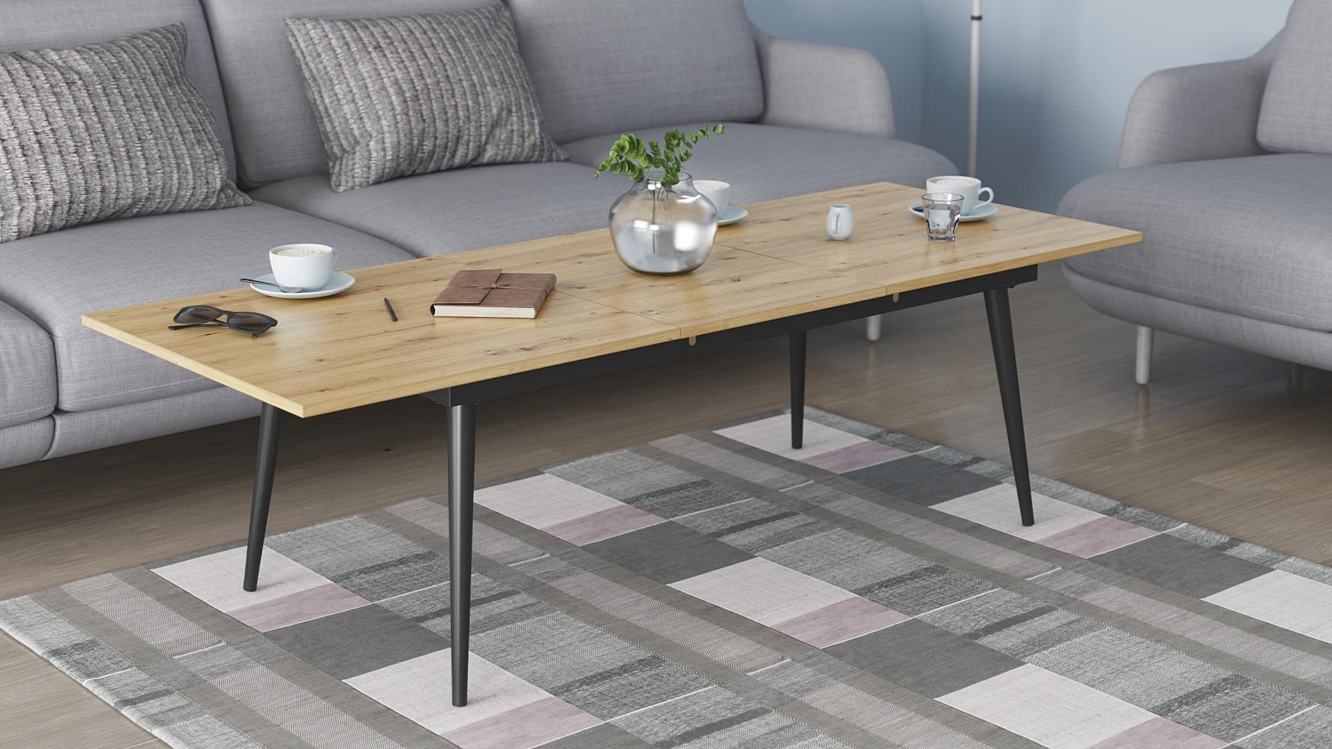 Стол журнальный трансформер Ferrum-decor Dandi Small металл/ДСП 16 мм 650x45x120-160x70 мм Черный/Дуб Артизан (FRD-106800)