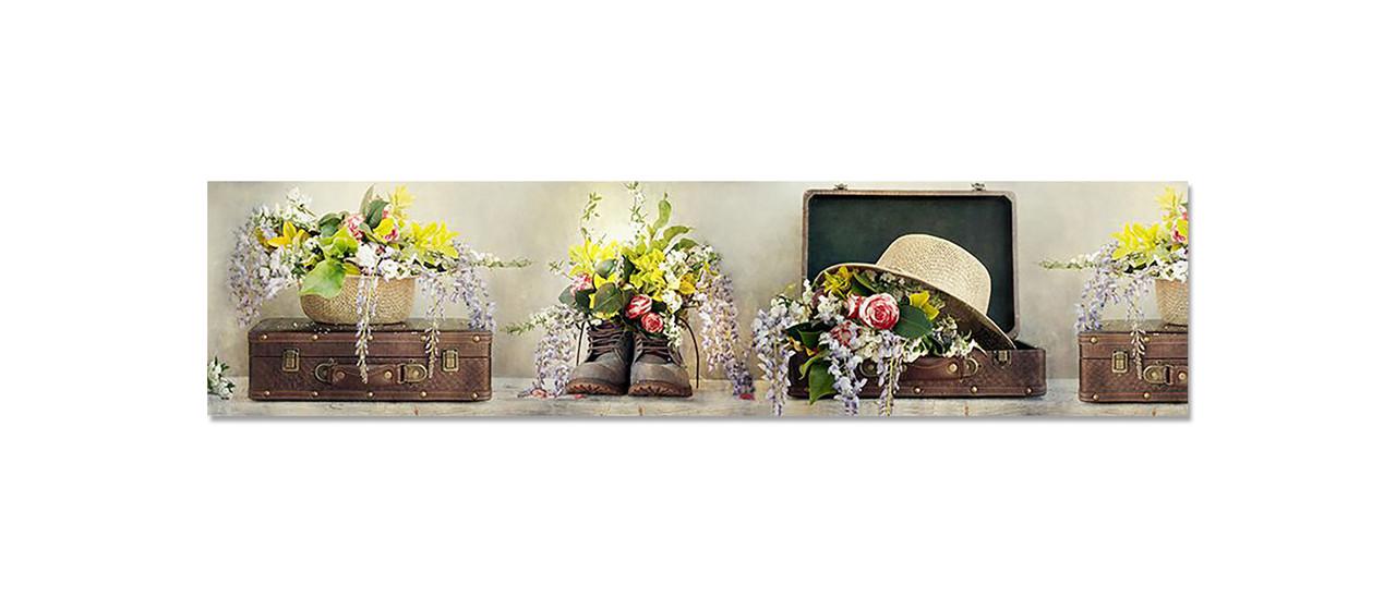 Кухонный фартук Необычные цветы чемодан из самоклеющейся виниловой пленки 60х250 см Коричневый