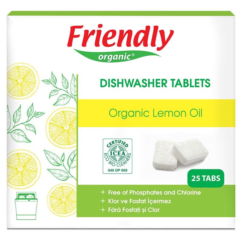 Таблетки для мытья посуды в посудомоечной машине FRIENDLY ORGANIC лимон 25 шт.