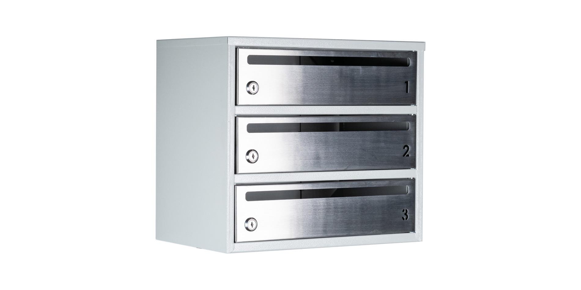 Почтовый ящик Галиндустрия E2-F многосекционный на 3 квартиры с дверцей из нержавеющей стали Серый (132-119-000006718)