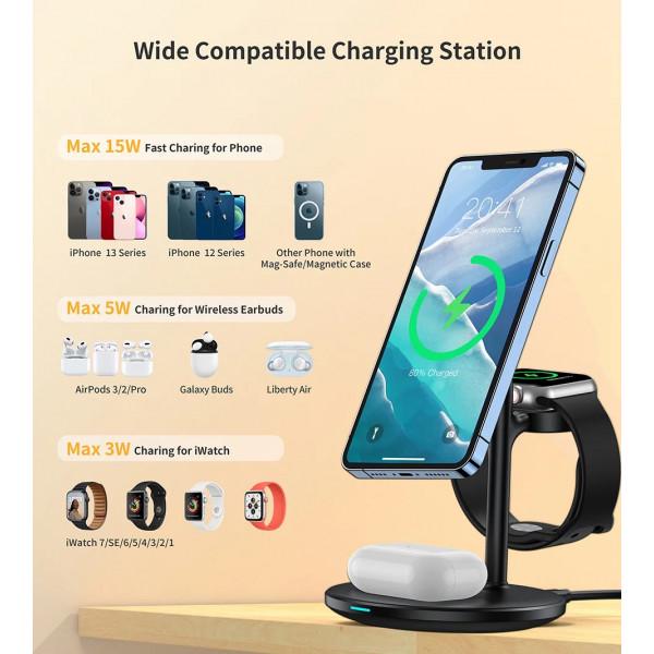 Зарядний пристрій Choetech T585-F-101-CCBK 3в1 бездротовий 15W USB-C Чорний (621729) - фото 4