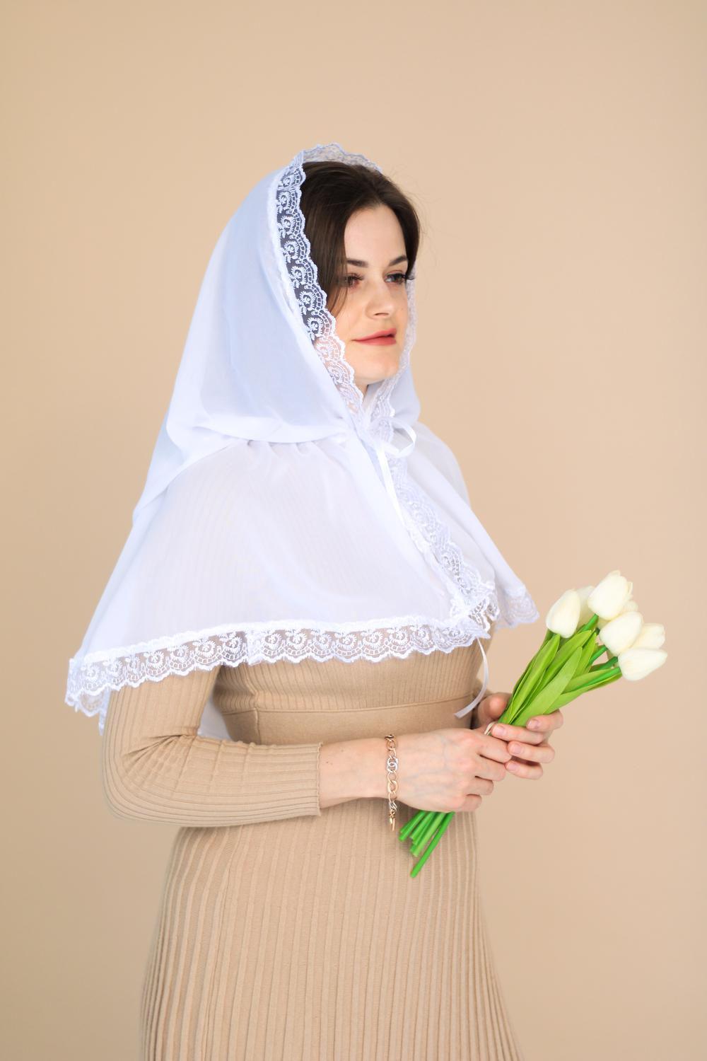 Палантин для храма на голову 80x120 см Белый (п002) - фото 10