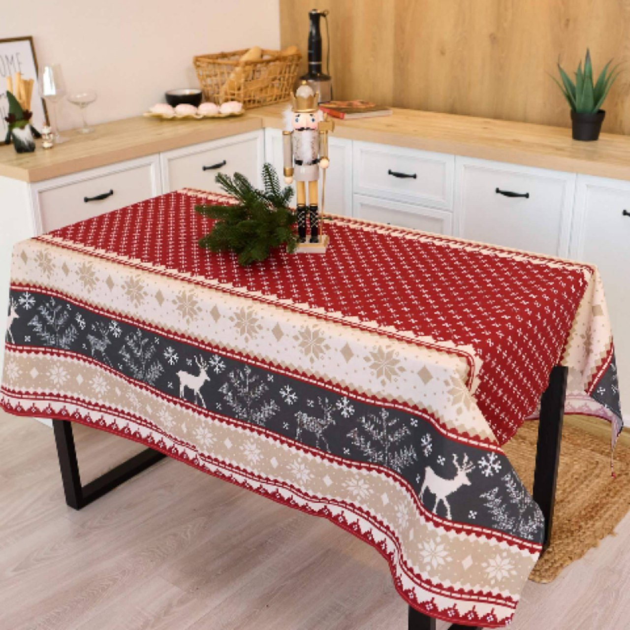 Скатертина льняна 110x150 см Червоний із білим