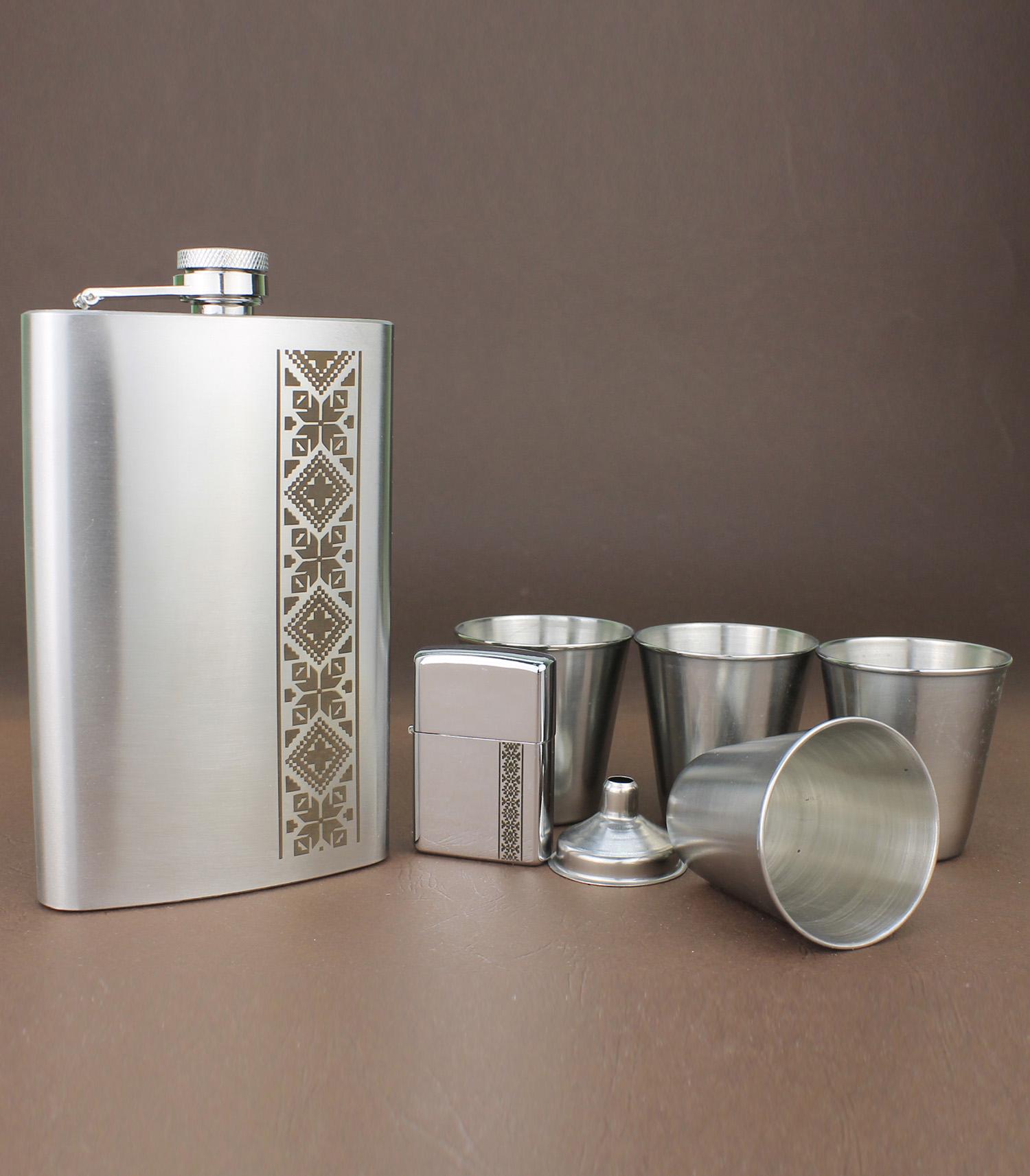 Набір фляги з гравіюванням Вишиванка з лійкою/запальничкою/стопками (21-0038)