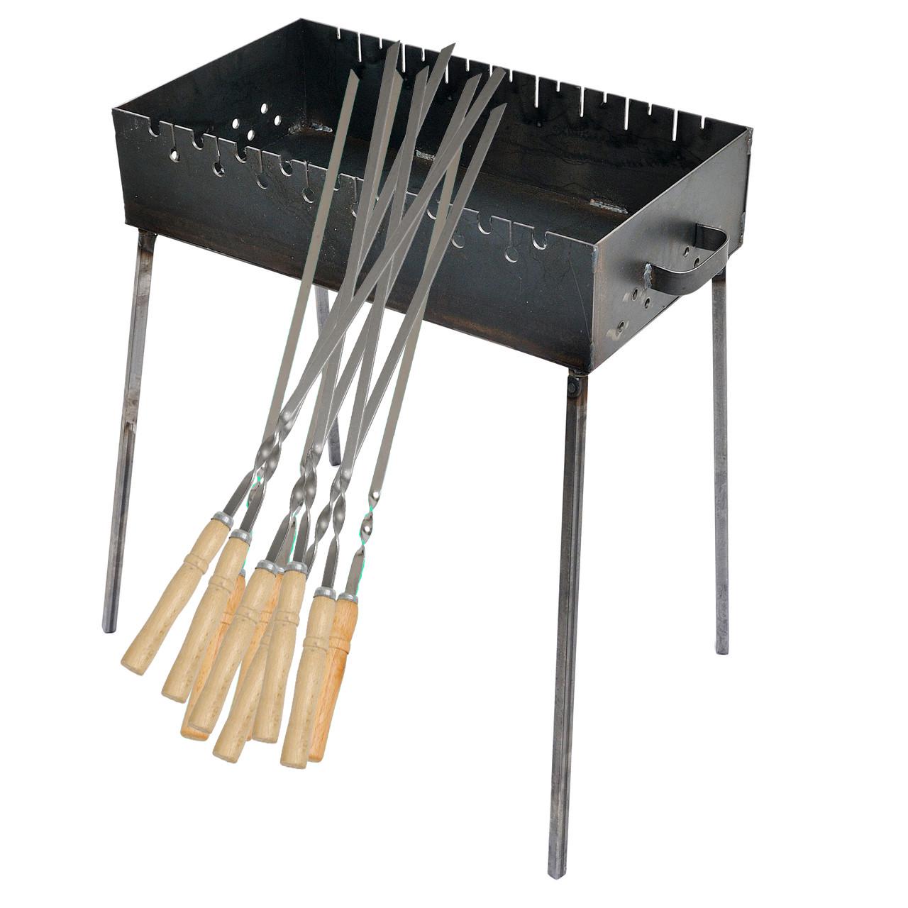 Мангал 3 мм на 9 шампурів 570х320х130 мм зі знімними ніжками та набором шампурів