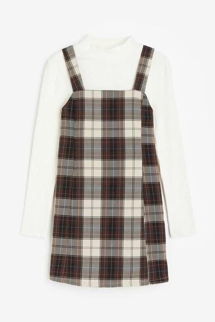 Платье H&M 1193447 Клеточка 170 см Коричневый