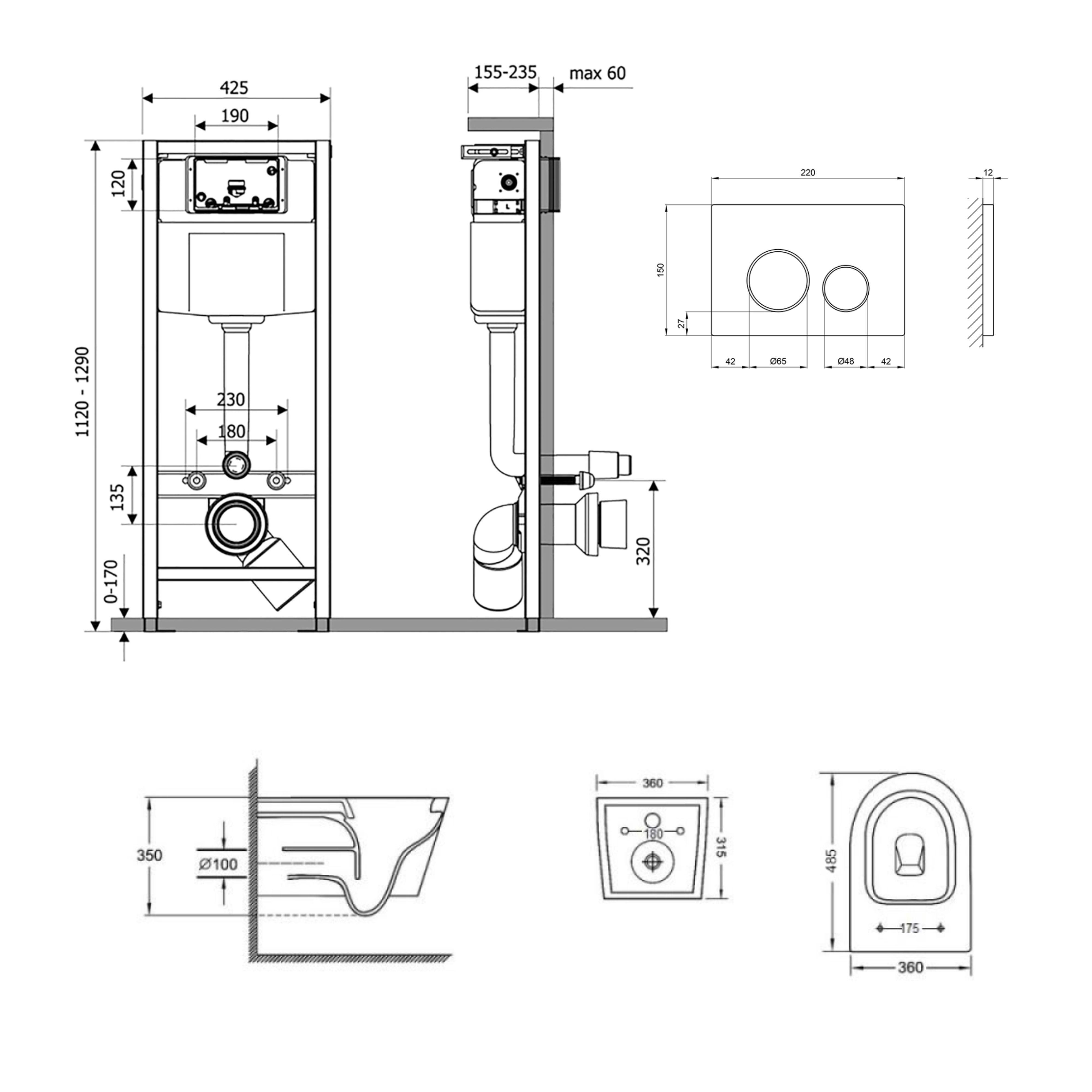 Унитаз подвесной Qtap Jay/комплект инсталляции Nest 4в1 круглая клавиша Satin (SD00051262) - фото 2