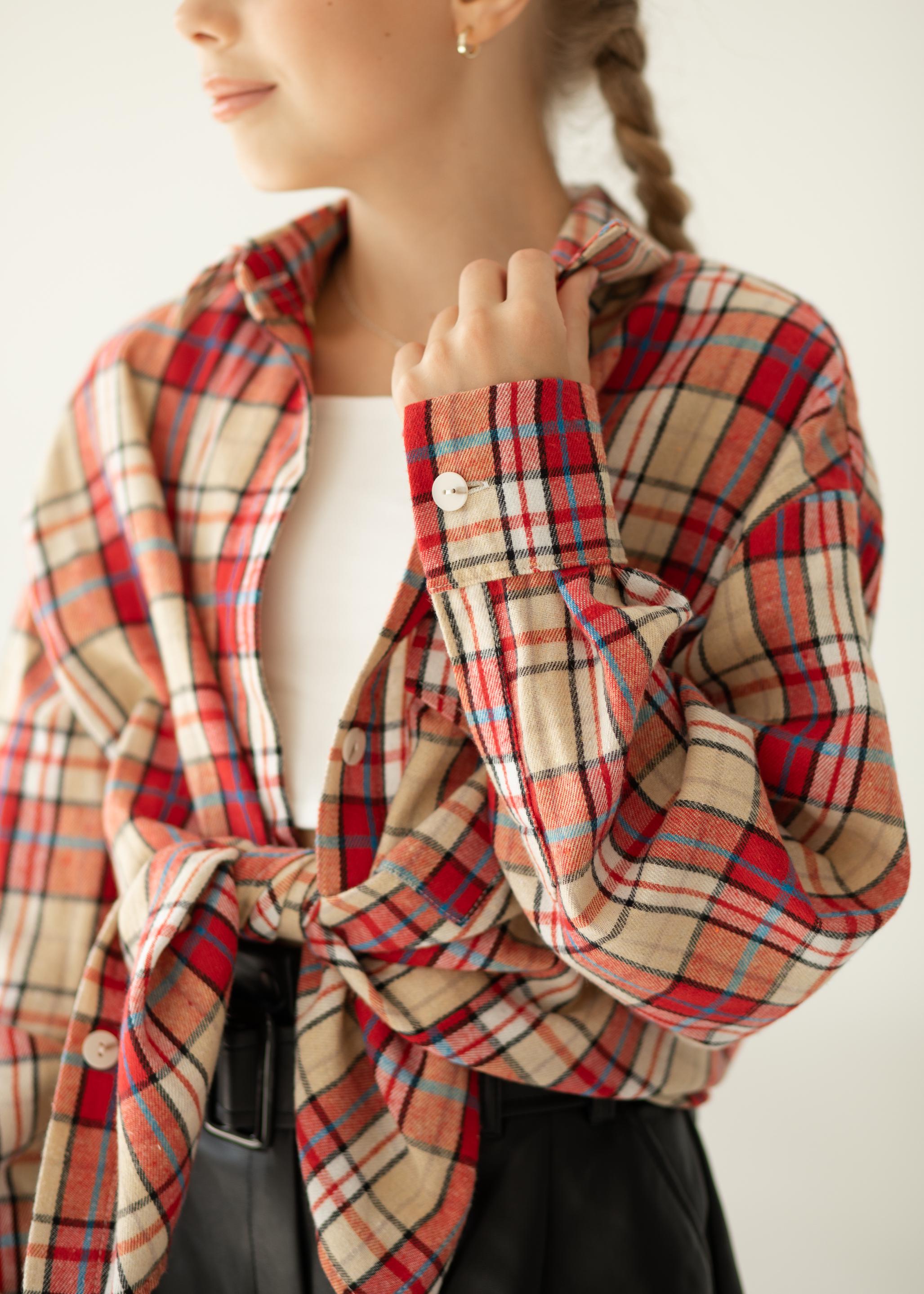 Рубашка для подростков 140 см Красно-бежевый (SR02552085140) - фото 4