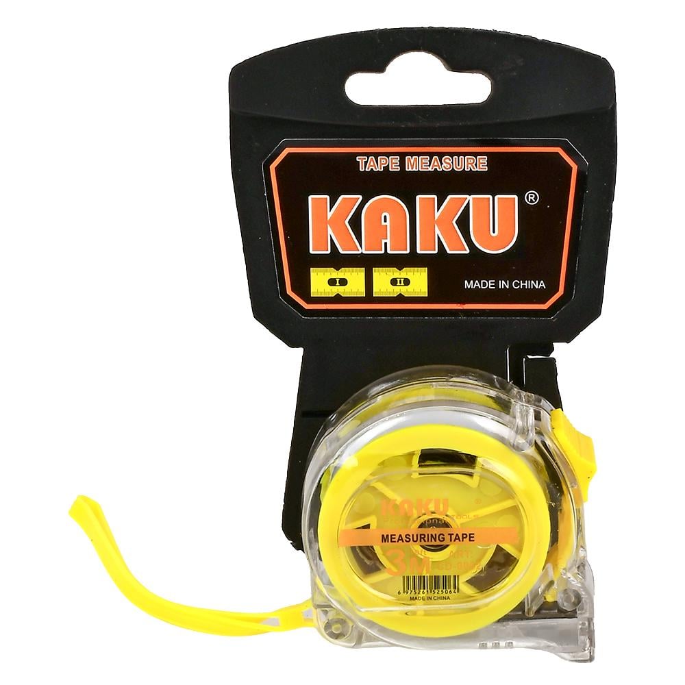 Рулетка строительная KAKU R32182-3 с фиксатором 3 м Прозрачный/Желтый (634508)