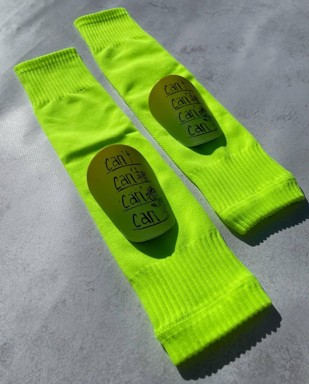 Комплект мини-щитки футбольные Can и гетры-обрезки Градиент/Салатовый (2739026873)