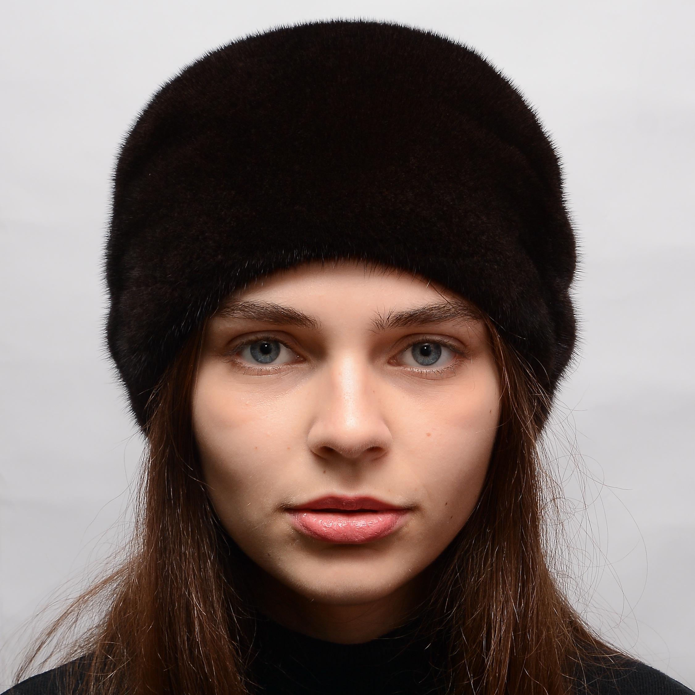 Женская кубанка Меховой стиль Треугольник из натурального меха норки M-L Темно-Коричневый (063/1)