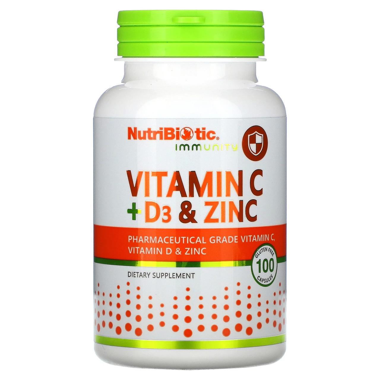 Витамины Д3 Цинк NutriBiotic Immunity Vitamin C D3 Zinc поддержка иммунитета 100 капс. - фото 1