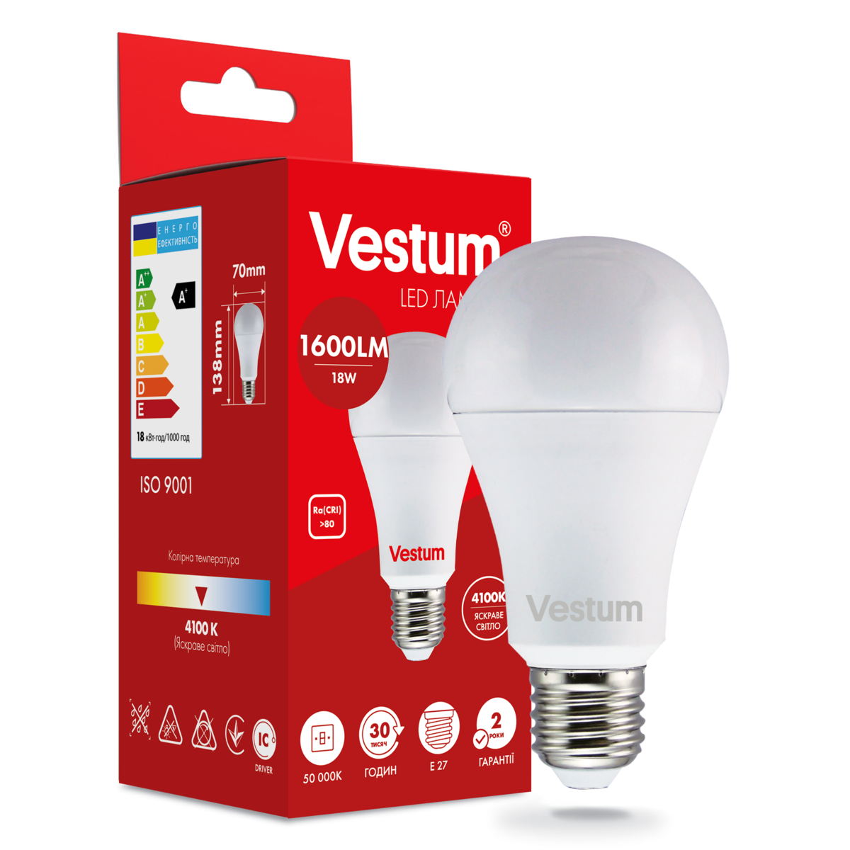 Светодиодная лампа Vestum A70 18W 4100K 220V E27 (1-VS-1111)