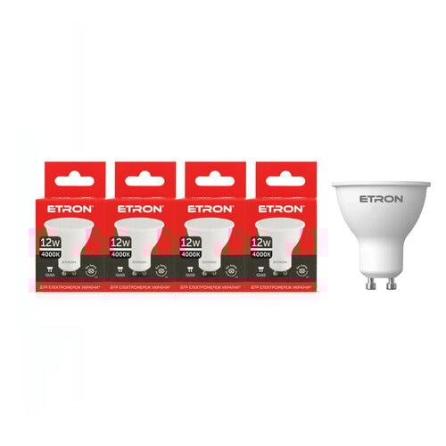 Комплект світлодіодних ламп ETRON 1-ELP-866-4 4 шт. MR16 12 Вт 4000K 220V GU10 (45739) Комплект світлодіодних ламп ETRON 1-ELP-866-4 4 шт. MR16 12 Вт 4000K 220V GU10 (45739)