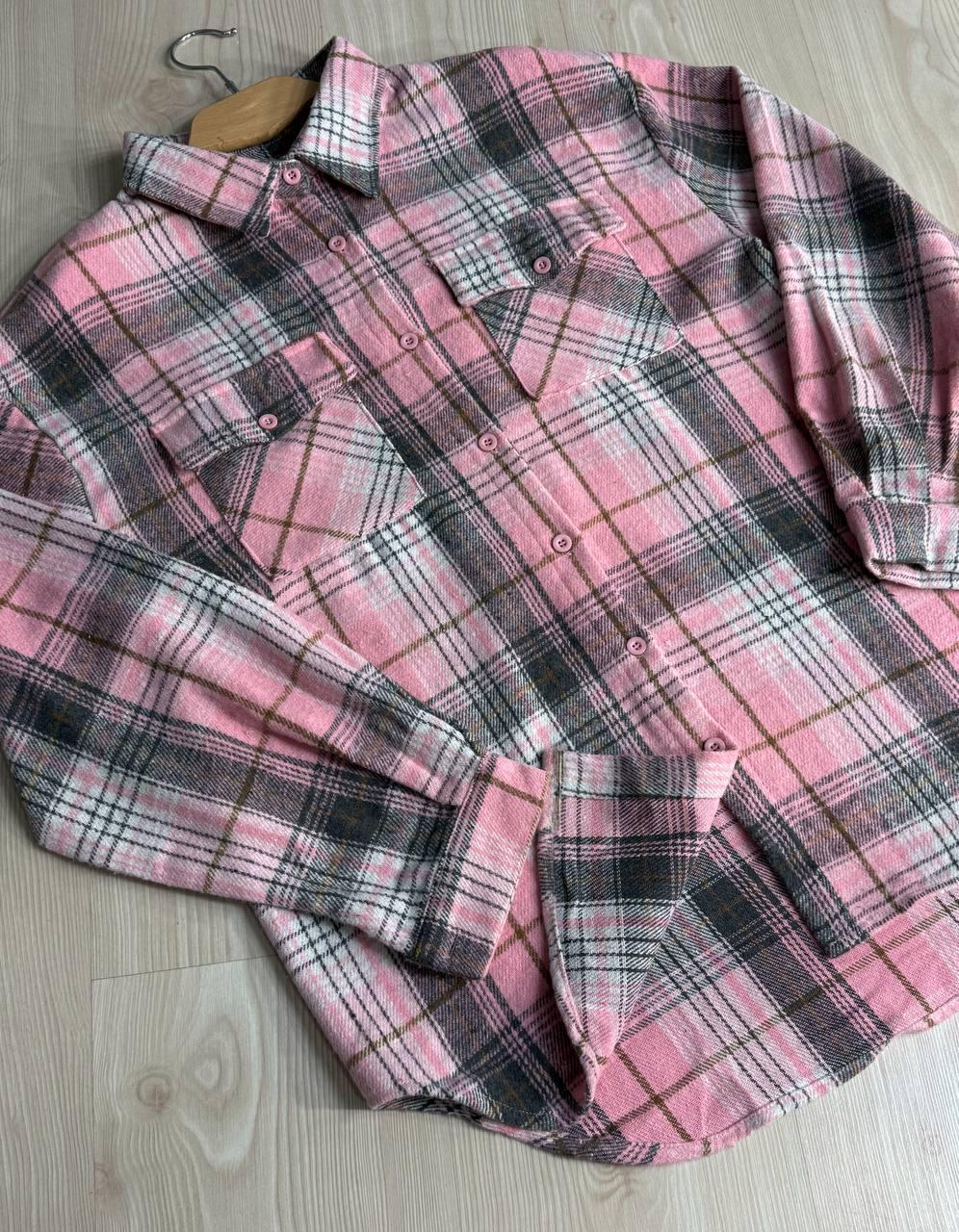 Сорочка жіноча YZY 223 картата оверсайз тепла байка OS Рожевий (5401) - фото 3 Сорочка жіноча YZY 223 картата оверсайз тепла байка OS Рожевий (5401) - фото 3