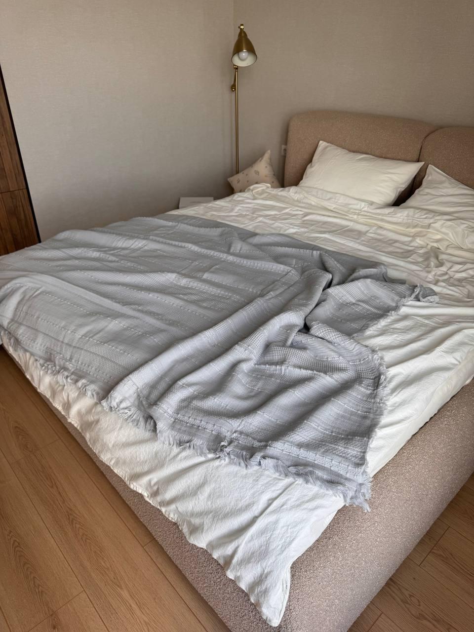 Плед хлопковый Пике евро 220х240 см Серый (П4К-A-turkish-001-01)