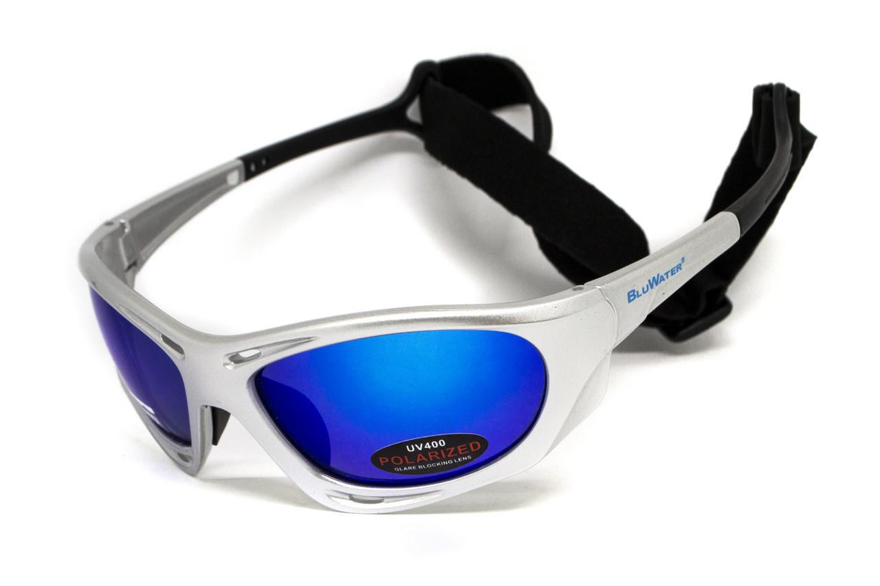 Очки поляризационные BluWater Hydro Silver Polarized G-Tech Anti-Fog зеркальные Синий в серебристой оправе (69962426490396)