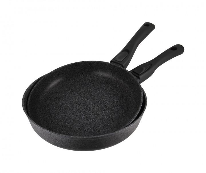 Набор сковородок Биол Granite Gray без крышки со съёмными ручками Soft-touch 26/28 см Черный (2628074P)