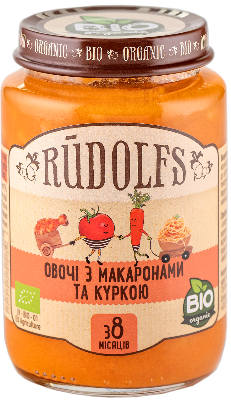 Пюре Rudolfs Овощи с макаронами и курицей органическое от 8 месяцев 190 г