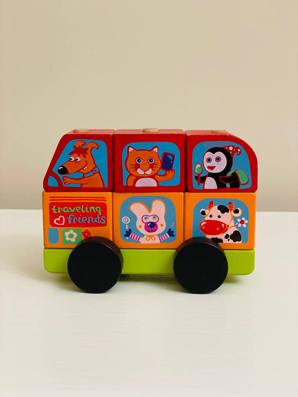 Машинка деревянная Cubika Автобус Веселые животные 12,5x10x7,5 см