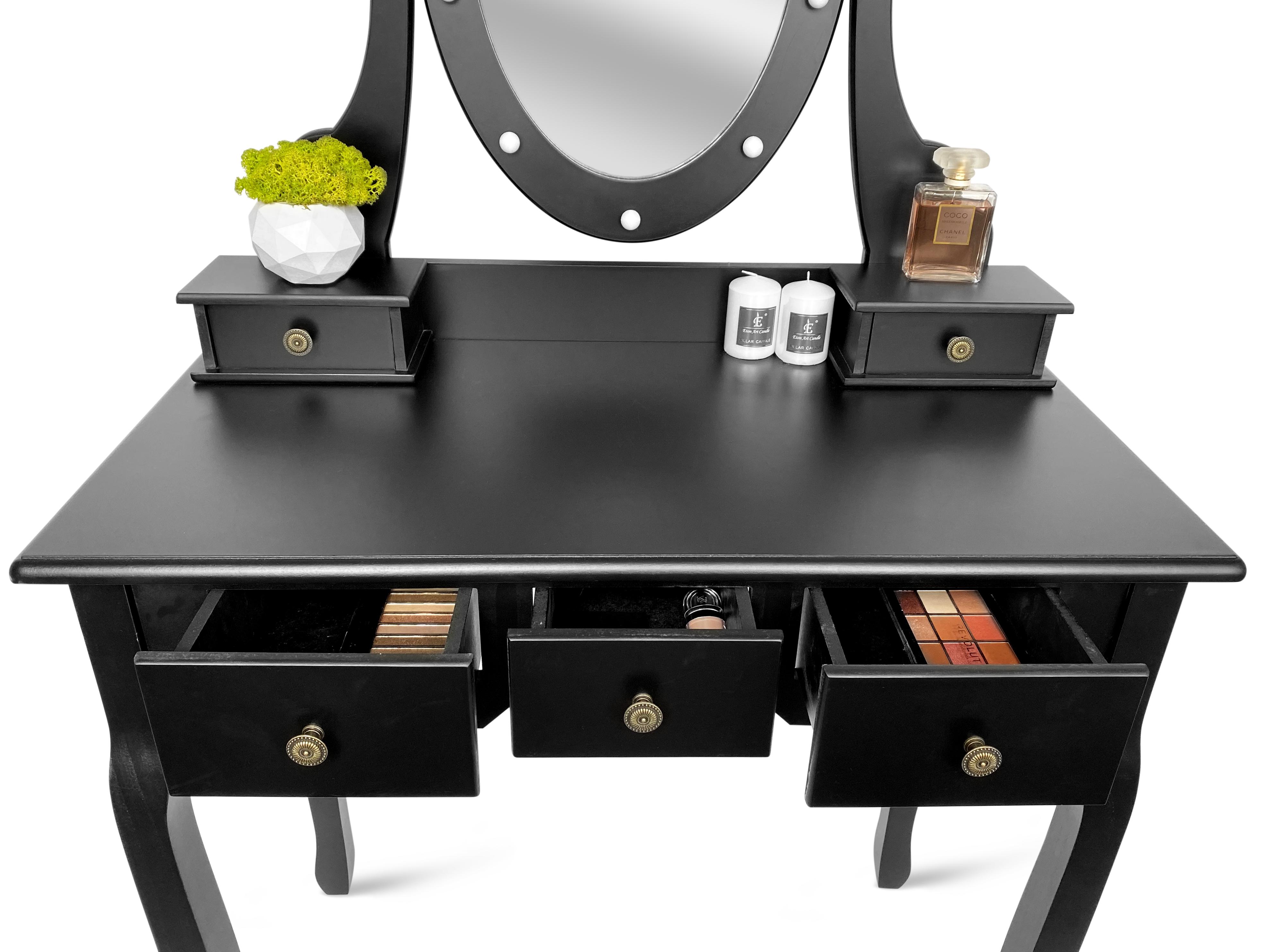 Туалетный столик с зеркалом Homart Denver с подсветкой и табуретом Черный (9360) - фото 7 Туалетный столик с зеркалом Homart Denver с подсветкой и табуретом Черный (9360) - фото 7