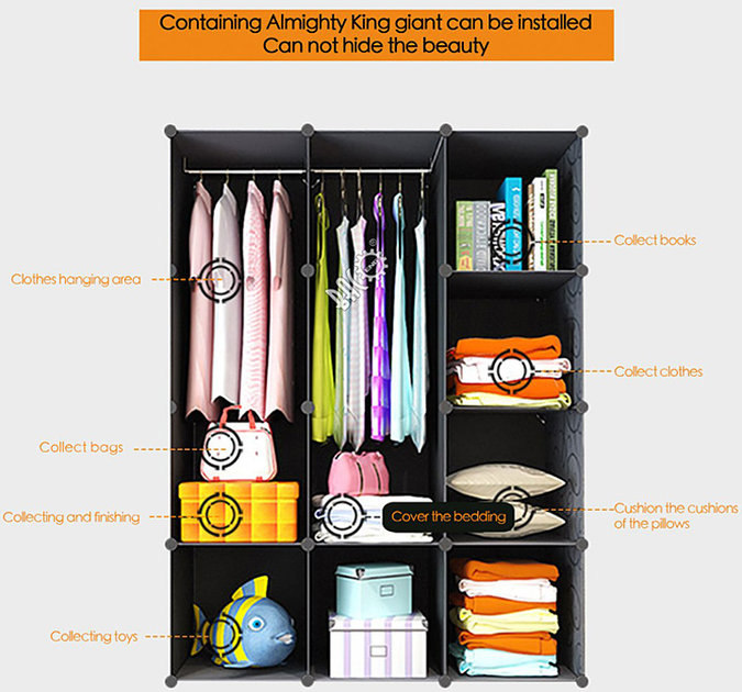 Шкаф пластиковый складной HCX Storage Cube Cabinet МР 312-62 Черный - фото 4