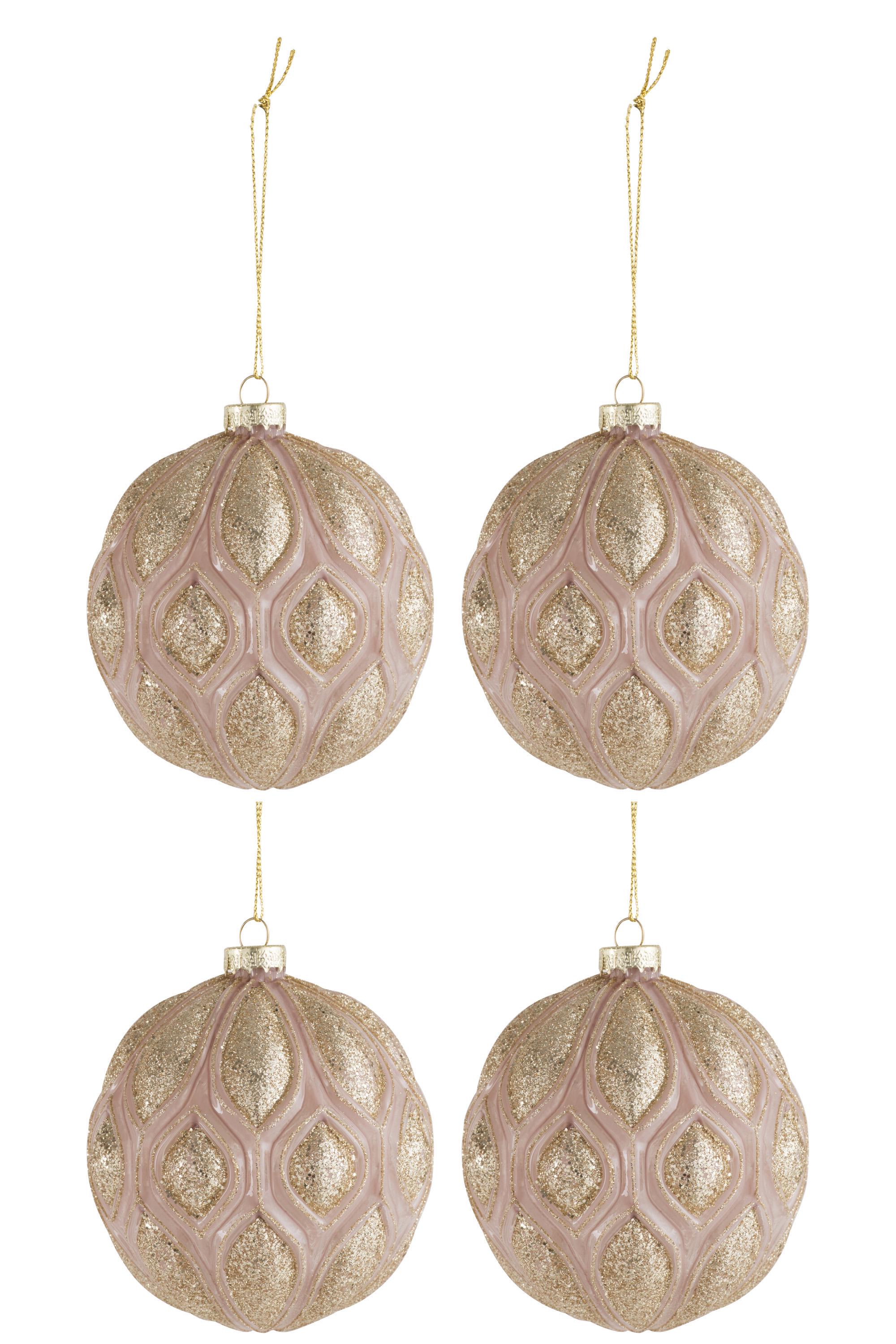 Елочные стеклянные шары J-LINE с золотистым декором набор из 4 шаров 11 см Светло-розовый