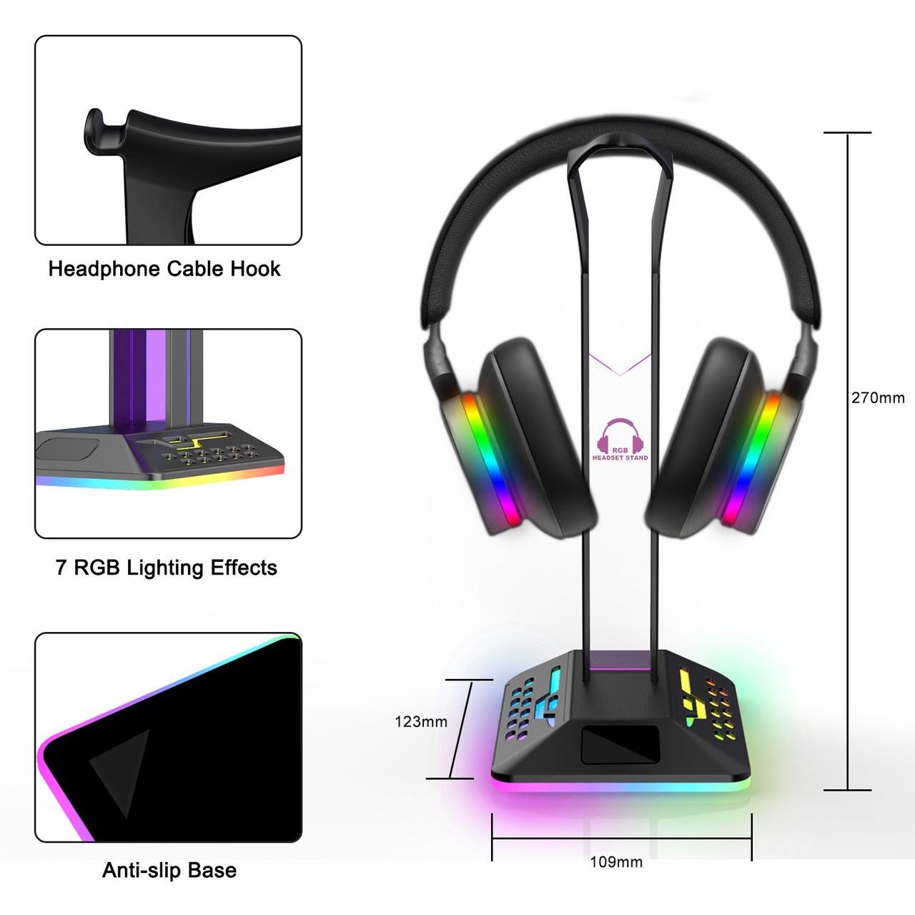 Подставка для геймерских наушников RGB Headphone Stand c двойным USB хабом (000747) - фото 5