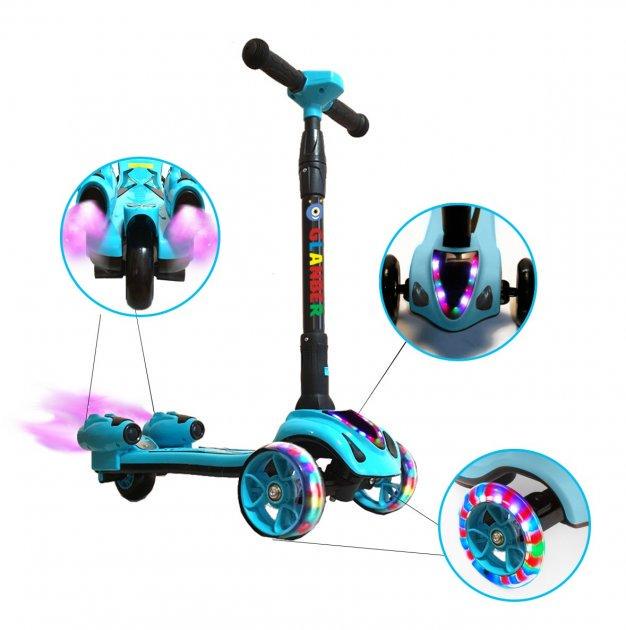 Самокат дитячий GLANBER BT триколісний з музикою та підсвічуванням Синій (2-1-380010) - фото 3