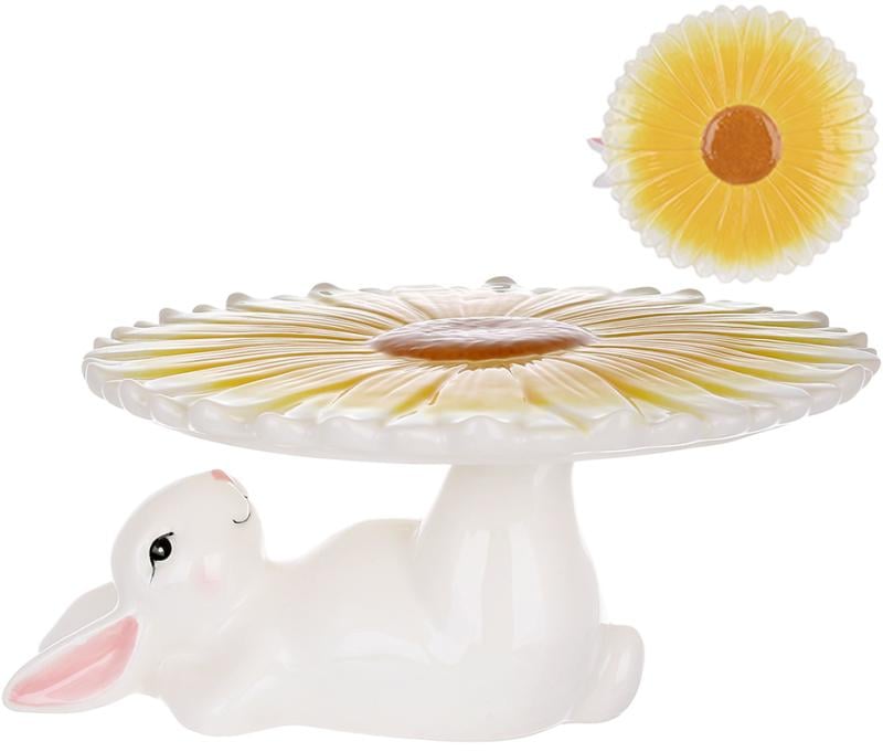 Подставка для торта/кулича милый кролик фарфоровая 23 см Белый с желтым